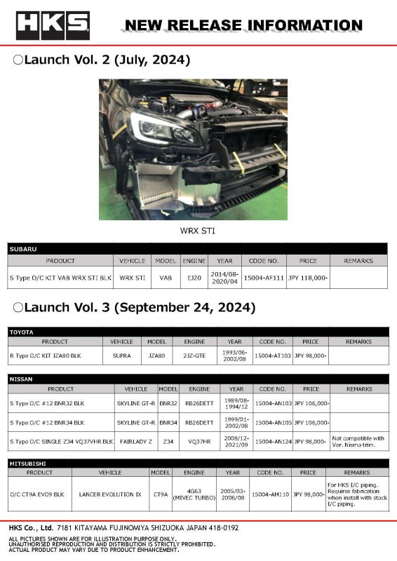 HKS S Type O/C KIT ZN6/ZC6 for NA BLK - 15004-AT110