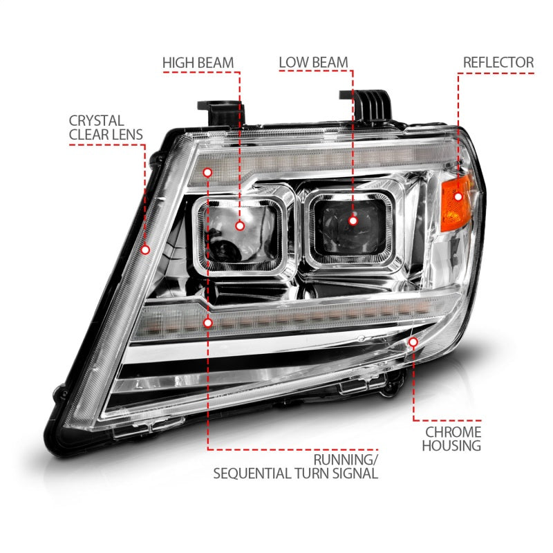 ANZO 09-20 Nissan Frontier Chrome Projector Plank Style DRL w/ Switchback &amp; Sequential LED DRL - 111598