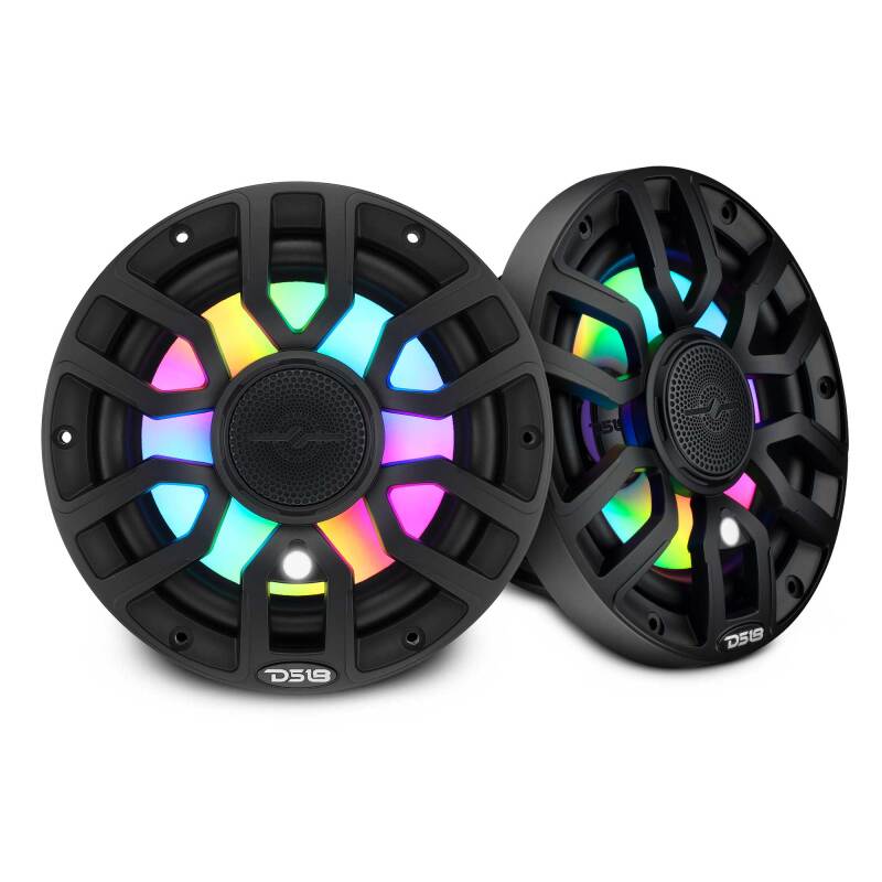 DS18 7.7in 2-Way 175 Watts RMS 4ohm Dgtl LED Lights Bullet Tweeter Cvrs Incl Blk Built-in Deck Light - NXL-IQ7.7/BK - front view