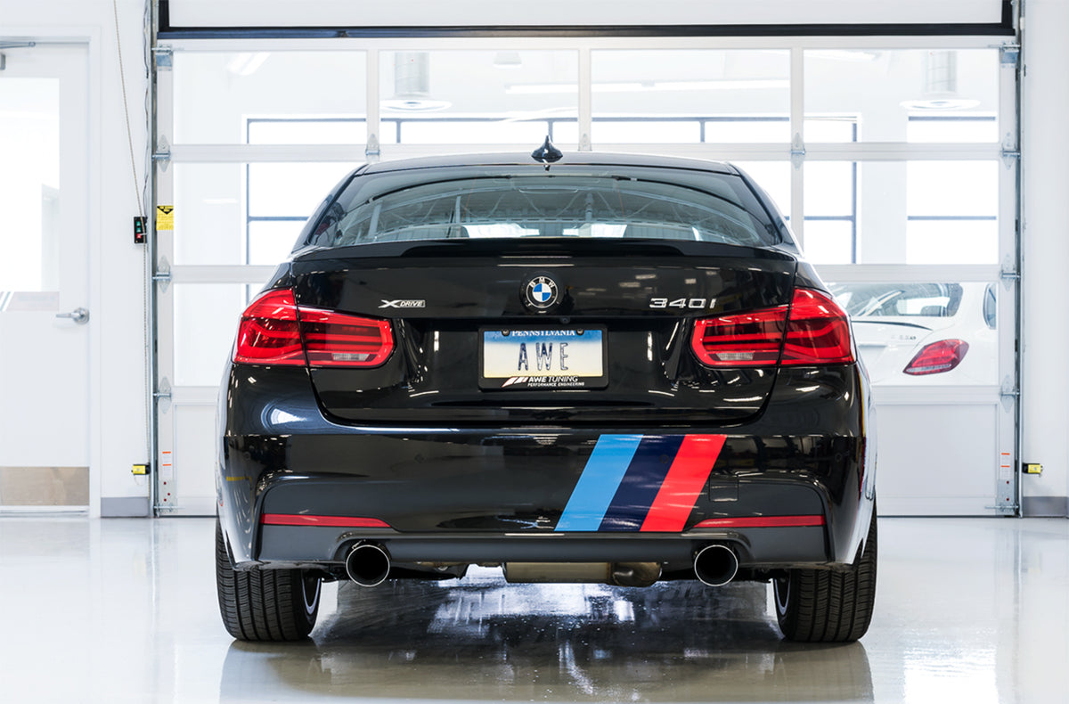 AWE Tuning BMW F3X 340i Touring Edition Axle-Back Exhaust - Chrome Silver Tips (102mm) - 3010-32034