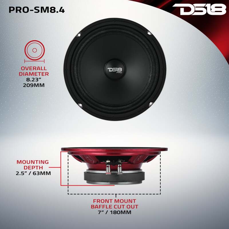 DS18 8 250 Watts RMS 4ohm Mid-Range Shallow - PRO-SM8.4 - additional view 1