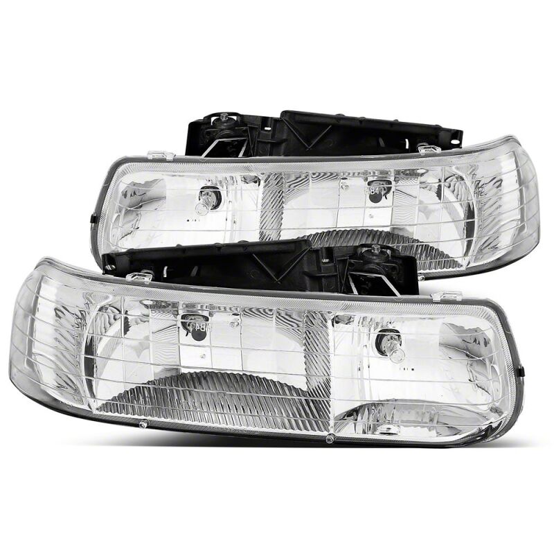 Raxiom 99-02 Chevrolet Silverado 1500 Axial Series Euro Headlights- Chrome Housing- Clear Lens - S112722 - front view