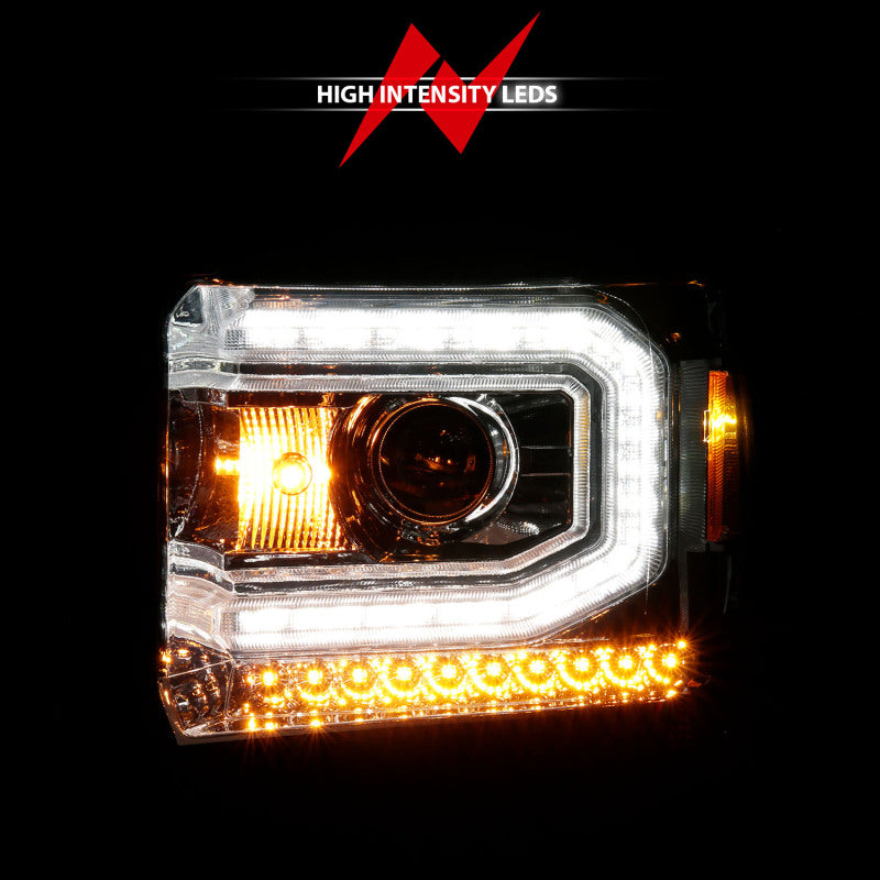 ANZO 2014-2015 Gmc Sierra 1500 Projector Headlights w/ Light Bar Chrome Housing (Halogen Type) - 111514