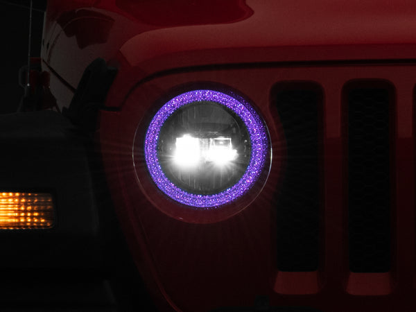 Raxiom 18-22 Jeep Wrangler JL/JT Axial 9-Inch LED Headlights w/RGB Halo- Blk Housing (Clear Lens) - J142668 for 2018-2026 Jee
