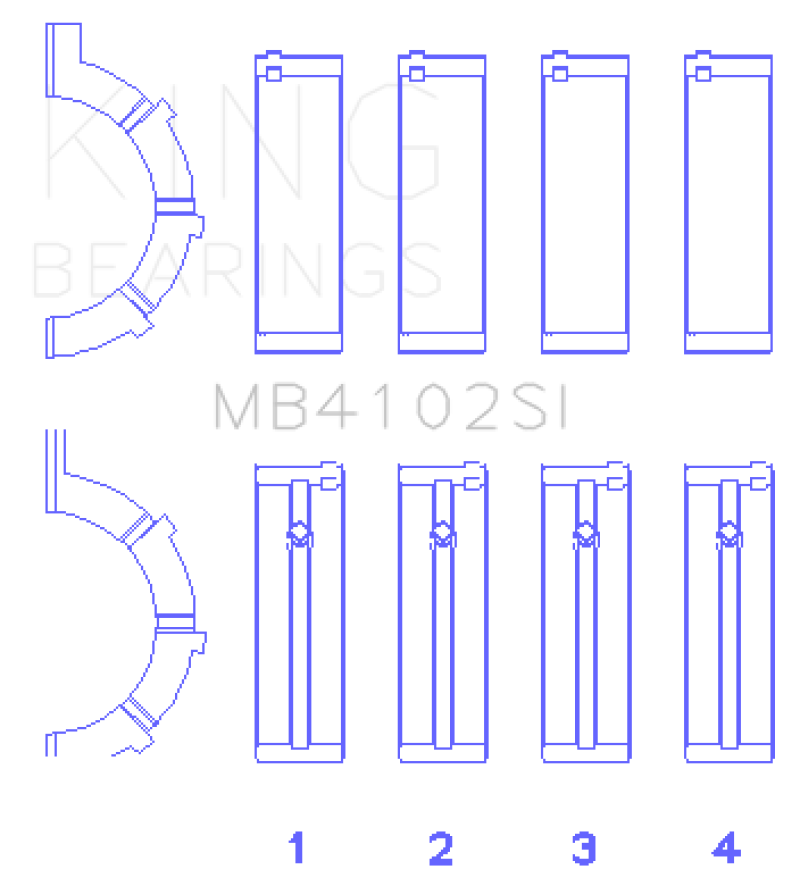 King Chrysler 226 3.7L (Size .026) Crankshaft Main Bearings (Set of 4) - MB4102SI.026
