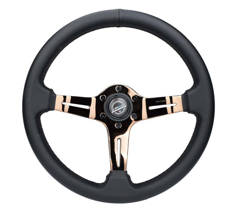 NRG Light Weight Gaming Steering Wheel - Splitz 350mm 3 Rose Gold Spokes Slits - Leather - ST-010RG-PR - front view