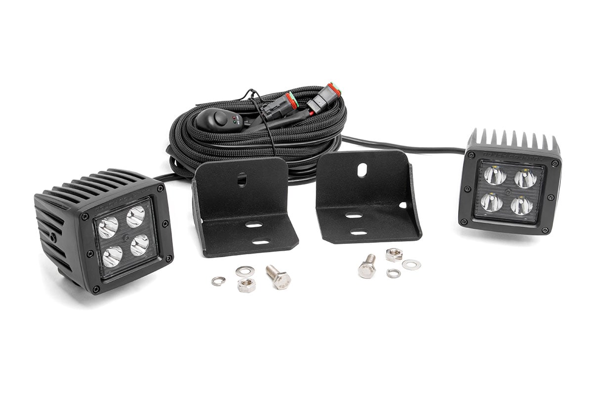 LED Light | Cab Mount | 2&quot; Black Pair | Flood | Can-Am Defender HD 5/HD 8/HD 9/HD 10