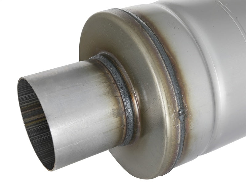 aFe MACH Force-Xp 409 SS Muffler 3in Center/Center 14in L x 6in Dia - Round Body - 49M00012