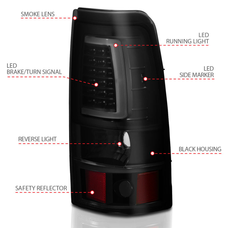 ANZO 1999-2002 Chevy Silverado 1500 LED Taillights Plank Style Black w/Smoke Lens - 311331