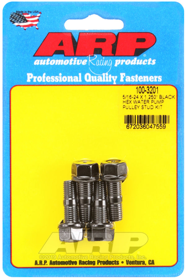 ARP 5/16-24 X 1.250 Black Hex Water Pump Pulley Stud Kit - 100-3201 by ARP