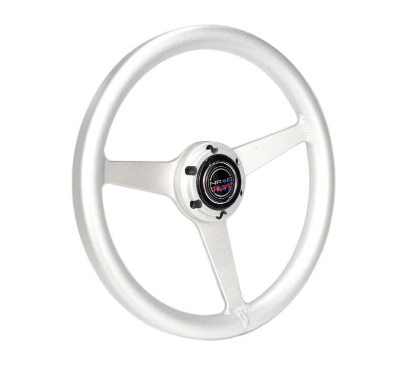 NRG Aluminum Steering Wheel 330mm - Heritage Solid Spoke - Ergonomic Grip - Anadized Silver - RST-071-SL - close-up view 2