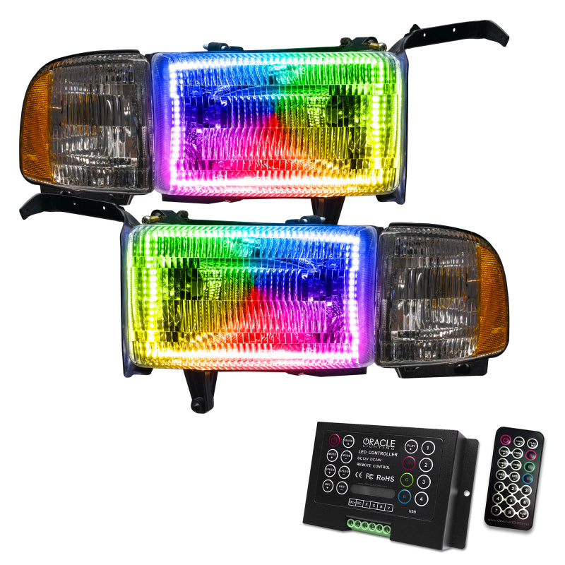 Oracle 94-02 Dodge Ram Pre-Assembled Halo Headlights - ColorSHIFT w/ 2.0 Controller SEE WARRANTY - 8167-333