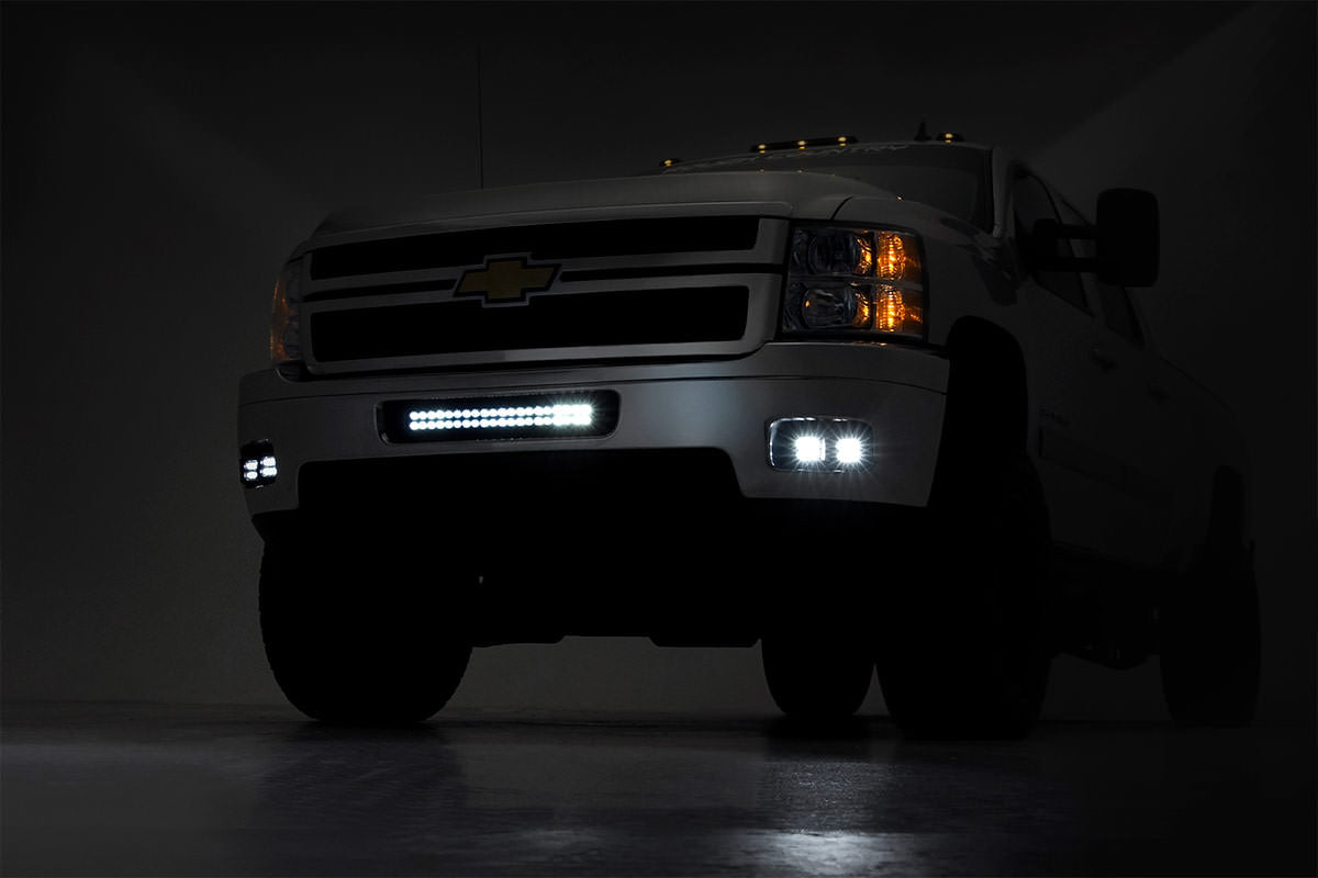 LED Light Kit | Fog Mount | 2&quot; Black Pair | White DRL | Chevy Silverado 2500 HD/3500 HD (11-14)