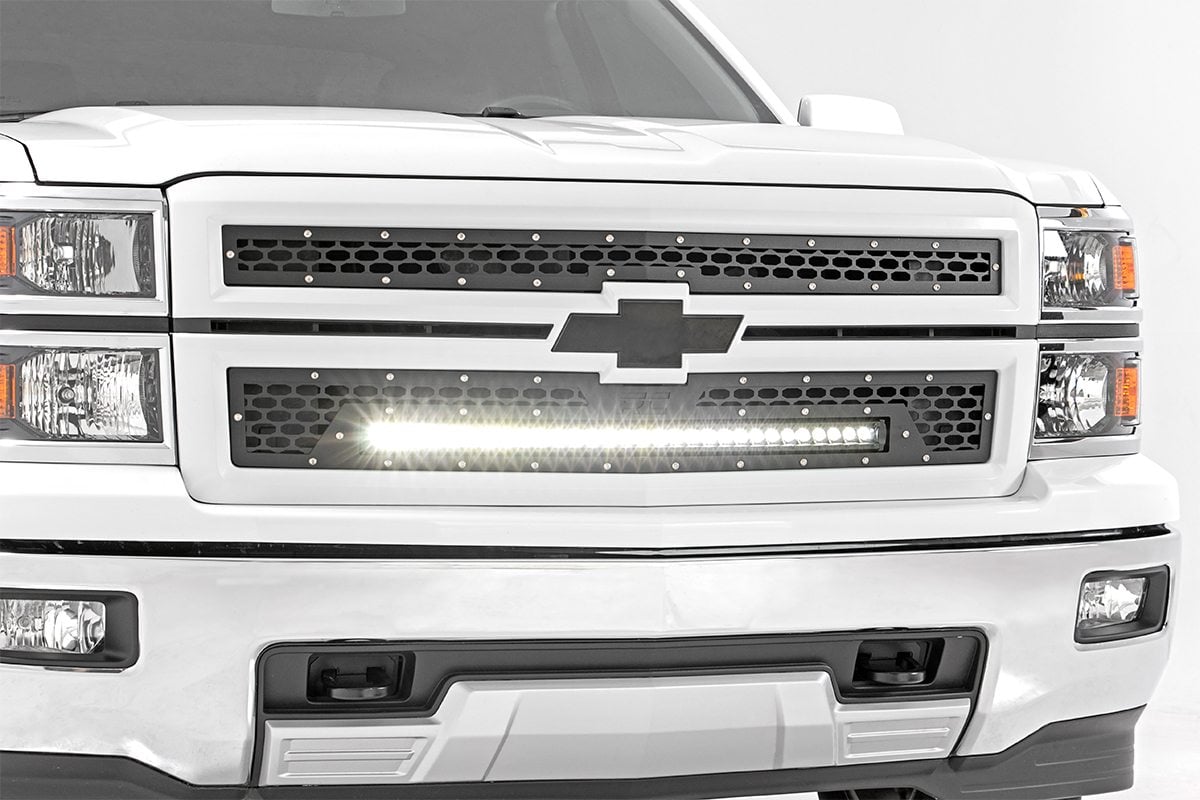 Mesh Grille | 30&quot; Single Row LED | Black | Chevy Silverado 1500 (14-15)