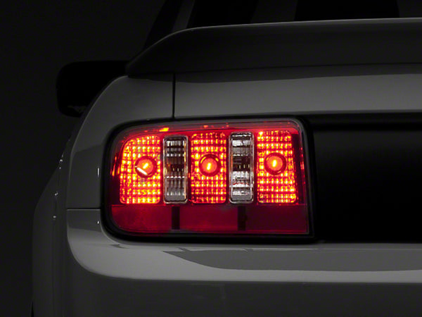 Raxiom 05-09 Ford Mustang Coyote Tail Lights- Chrome Housing - Red/Clear Lens - 49123 for 2005-2009 Ford Mustang - front view