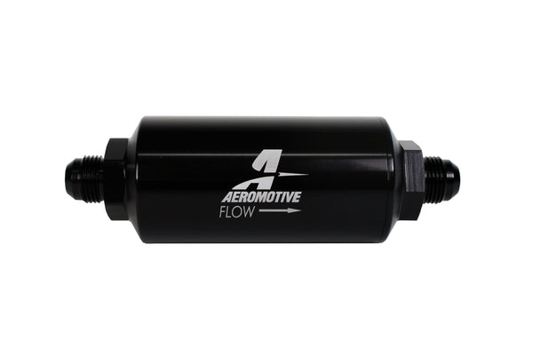 Aeromotive In-Line Filter - (AN -8 Male) 40 Micron Stainless Mesh Element Bright Dip Black Finish - 12378