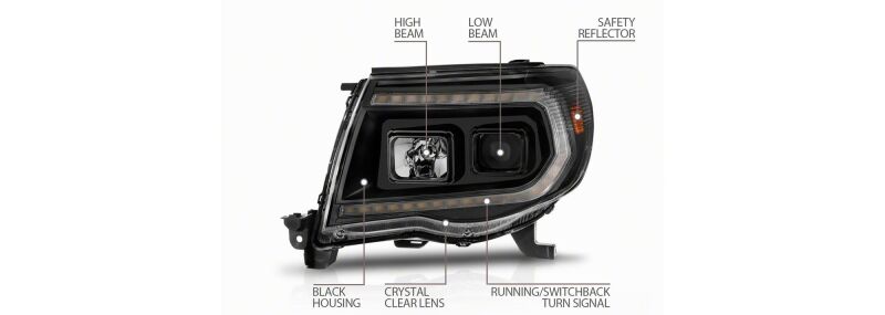 Raxiom 05-11 Toyota Tacoma Axial Series Switchback Projector Headlights- Black Housing- Clear Lens - TT23361 - additional view 8