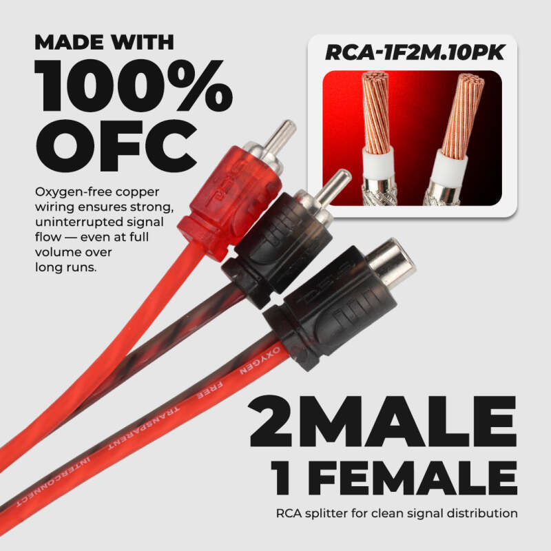DS18 Level 1 RCA Y Connector 1 Female to 2 Male 10 x Pack - RCA-1F2M.10PK - rear view