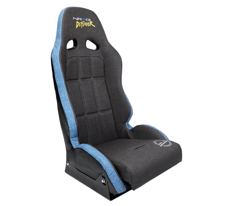 NRG Defender Water Resistant Steel Frame Suspension Seats Black w/ Blue Trim & Defender logo - DF-100GY-S - front view