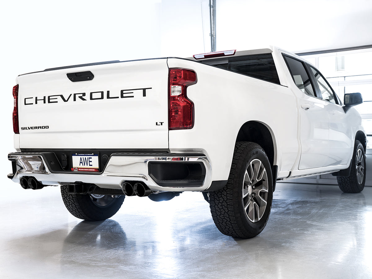 AWE Tuning 4th Gen GM 1500 5.3L 0FG Catback Split Rear Exit (w/ Bumper Cutouts) - Quad Diamond Tips - 3015-43202