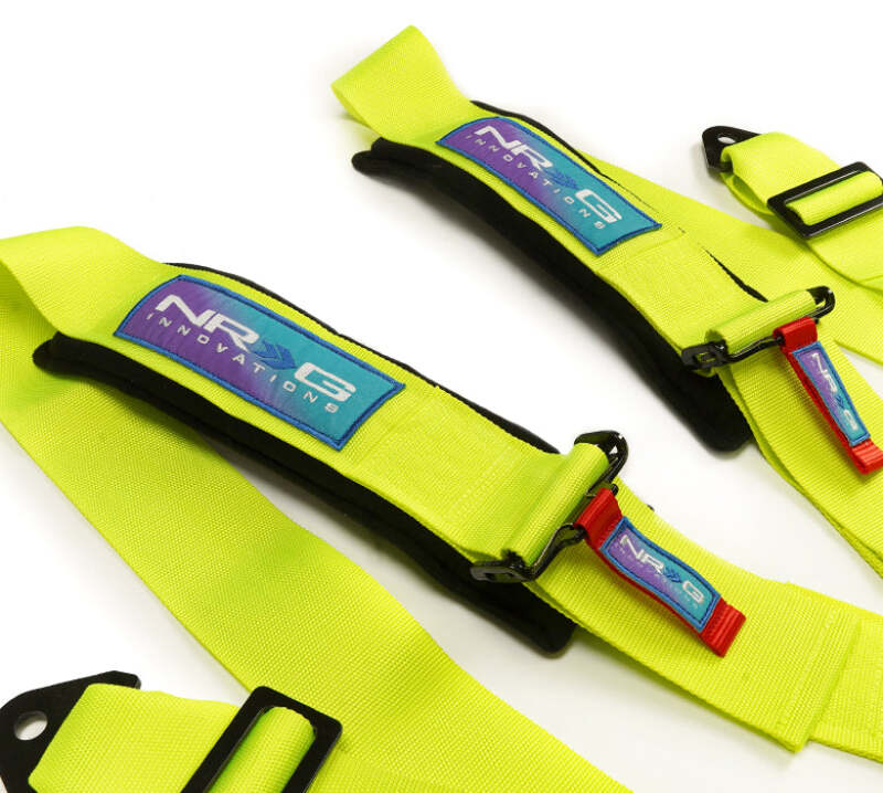 NRG SFI 16.1 5Pt 3 Inch Seat Belt Harness with Pads / Cam Lock - Neon Green - SBH-B6PCNG - close-up view 2 3 4 5