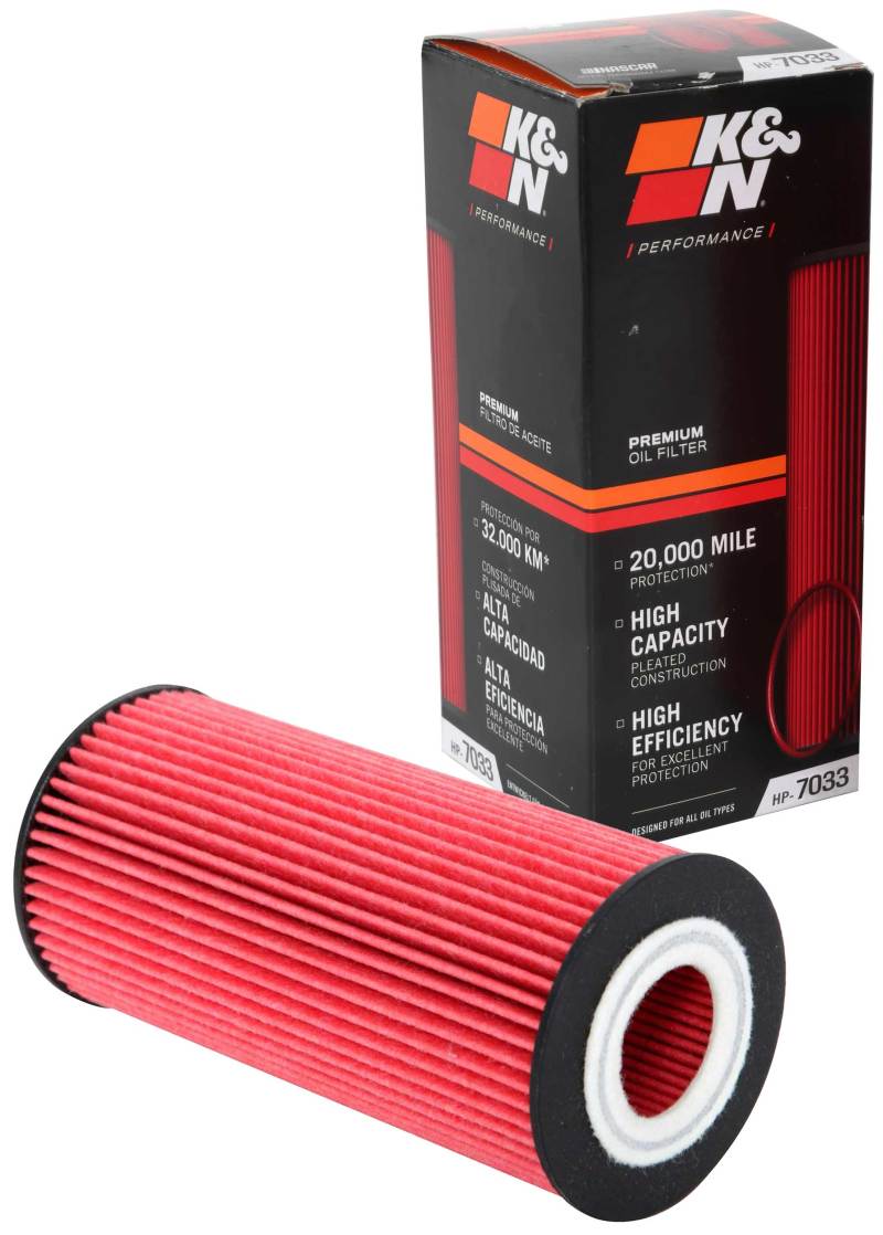 K&N Performance Oil Filter for 04-15 Mercedes Benz - HP-7033 for 2003-2017 Mercedes Benz S Class - angle view