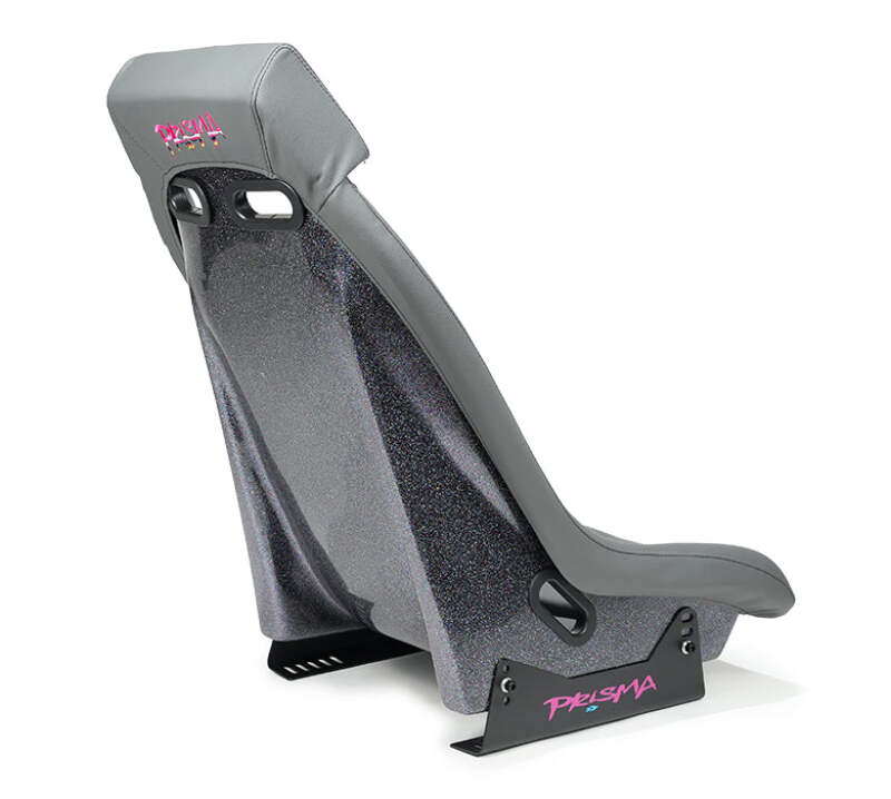 NRG GT Retro Bucket Seat -Gunmetal PVC Leather Gunmetal Stitching Multicolor Fiberglass Back Glitter - PRI-150GM - close-up view 2
