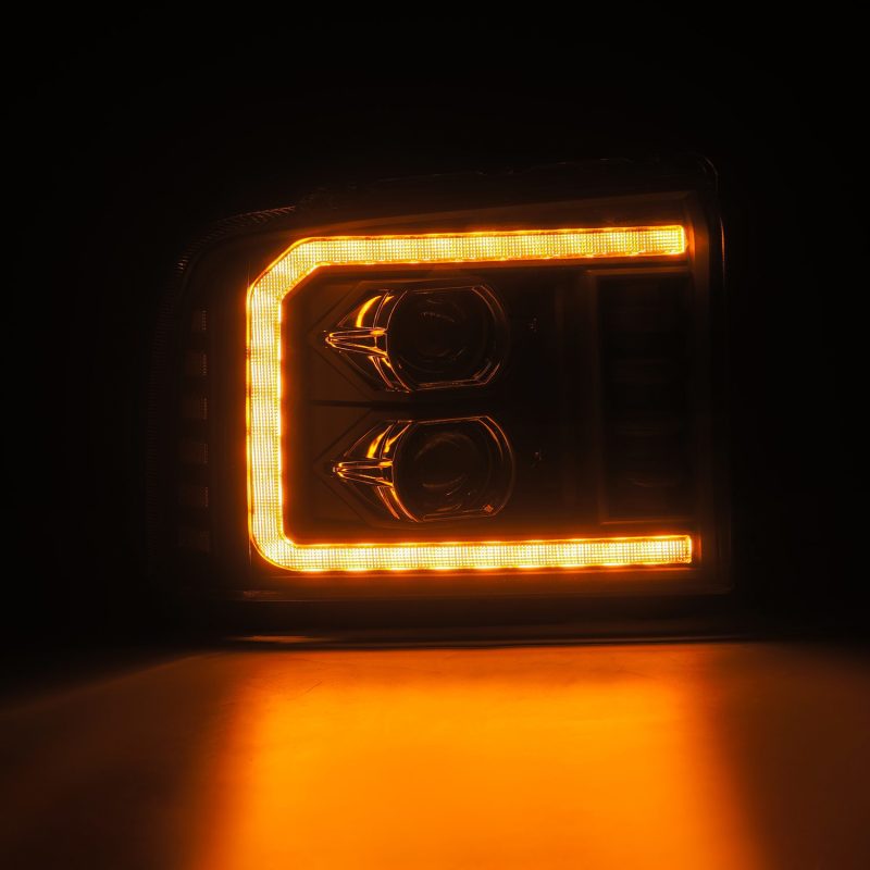 AlphaRex 05-07 Ford F250/350/450/550 Super Duty LUXX LED Proj HL Blk w/Actv Light &amp; Seq Sig + SB DRL - 880317