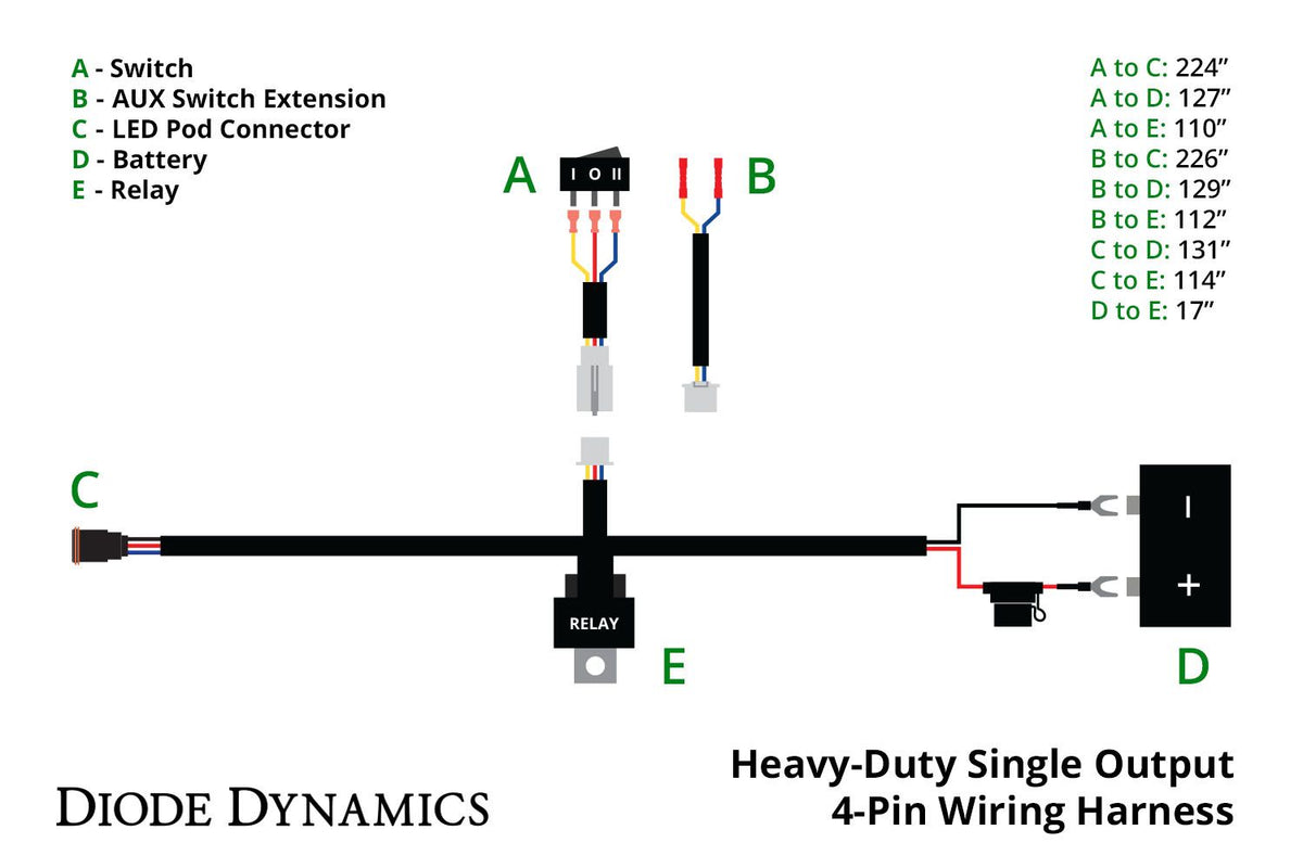 Diode Dynamics Heavy Duty (Single) Output 4 Pin Wiring Harness - DD4104