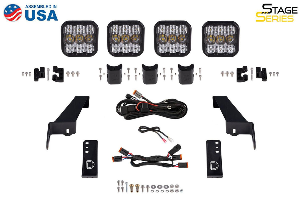 Diode Dynamics Jeep JL SS5 4-Pod CrossLink Grille Lightbar Kit Pro - Yellow Combo - DD7269
