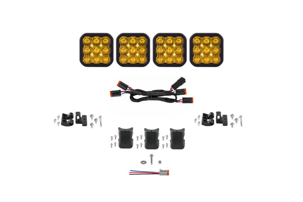 Diode Dynamics SS5 Pro Universal CrossLink 4-Pod Lightbar - Yellow Driving - DD7253 by Diode Dynamics - front view