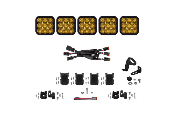 Diode Dynamics SS5 Pro Universal CrossLink 5-Pod Lightbar - Yellow Driving - DD7255 by Diode Dynamics - front view
