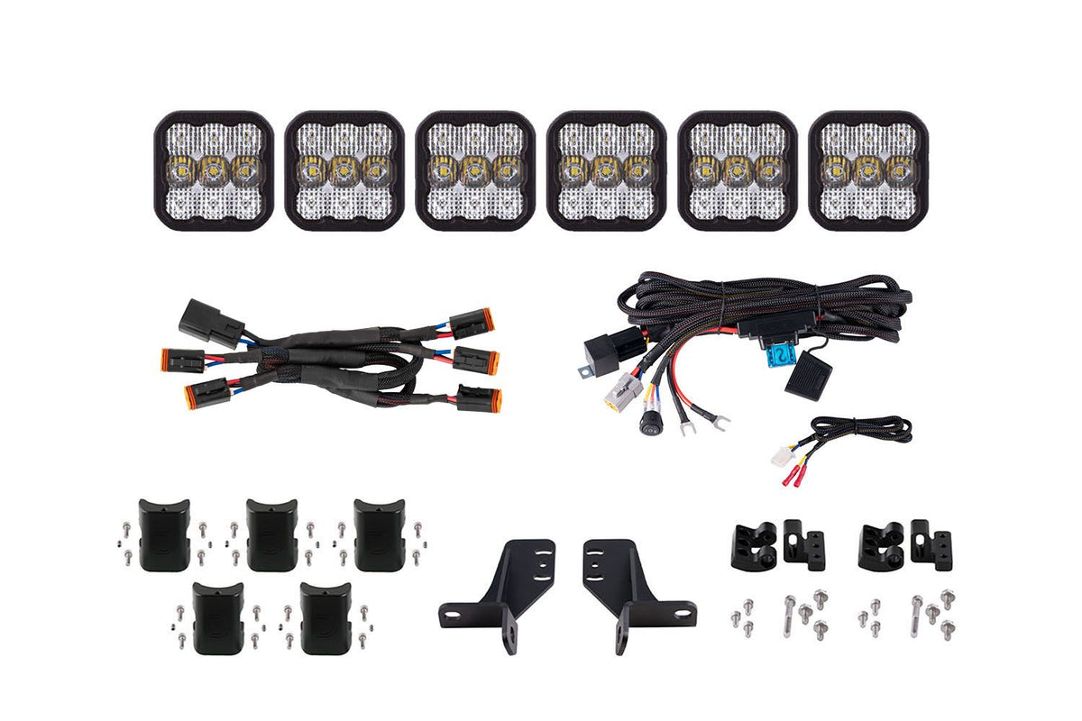 Diode Dynamics Bronco SS5 6-Pod CrossLink Grille Lightbar Kit Pro - White Combo - DD7270