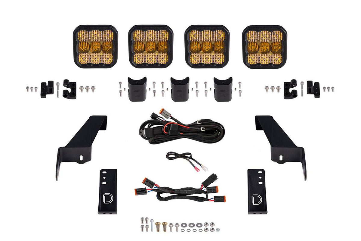 Diode Dynamics Jeep JK SS5 4-Pod CrossLink Grille Lightbar Kit Pro - Yellow Combo - DD7273