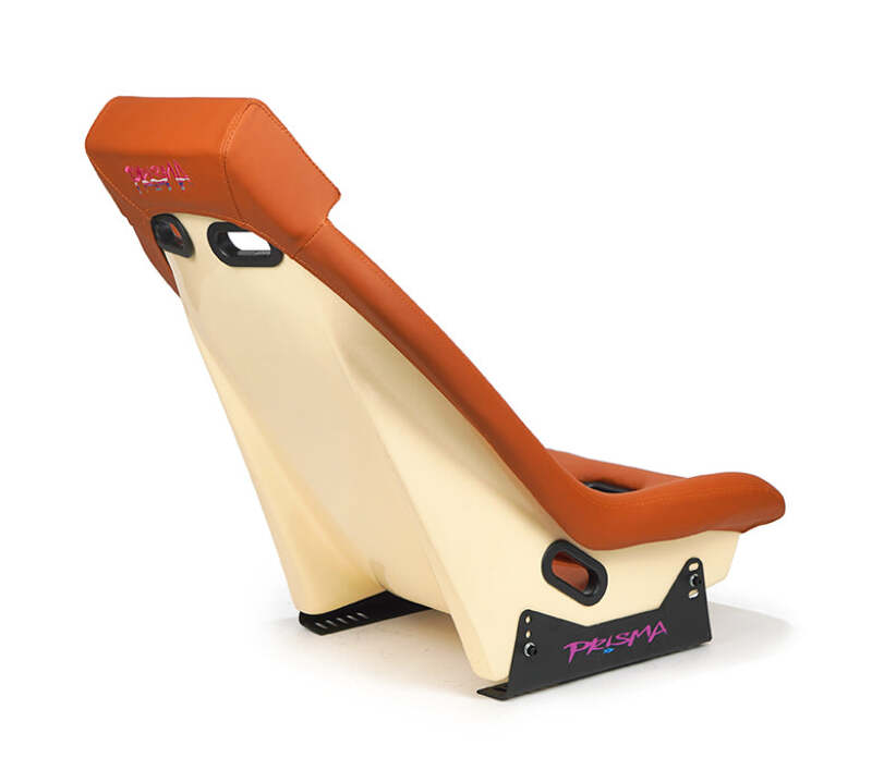 NRG GT Retro Bucket Seat - Brown PVC Leather Brown Stitching Off-White Fiberglass Back - PRI-100BR-STARDUST - close-up view