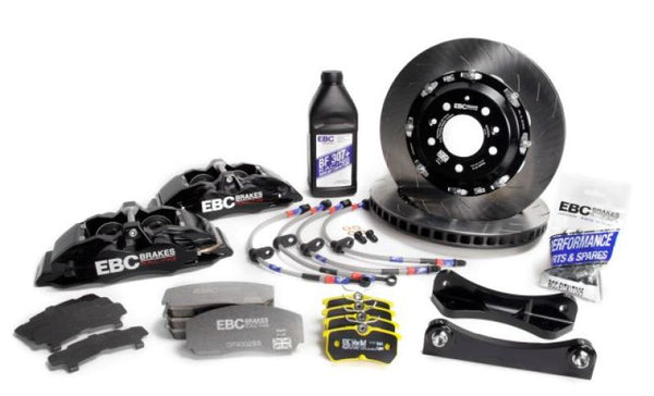 EBC Racing 12-17 Ford Fiesta ST (Mk7) Black Apollo-4 Calipers 330mm Rotors Front Big Brake Kit - BBK007BLK-2 for 2014-2017 Fo