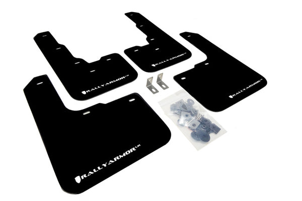 Rally Armor 13-16 Dodge Dart Black UR Mud Flap w/ White Logo - MF39-UR-BLK/WH for 2013-2016 Dodge Dart - front view