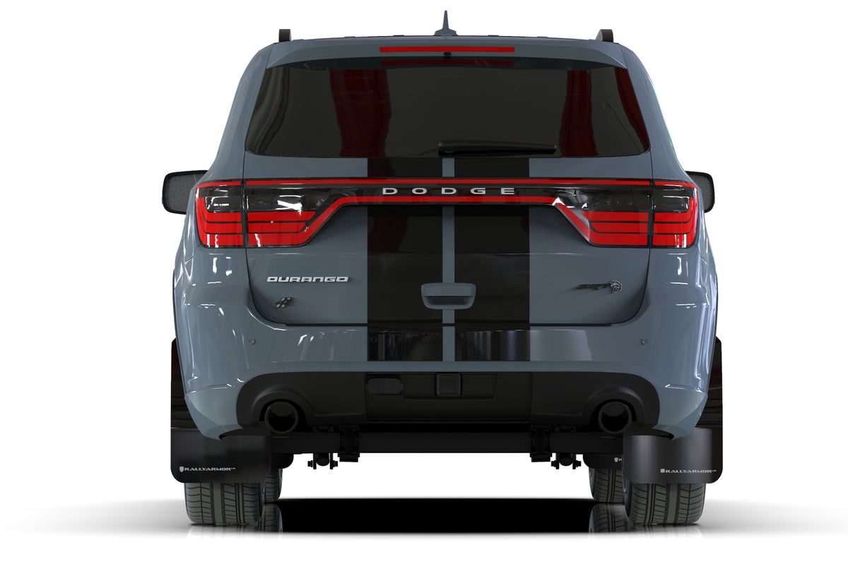 Rally Armor 16-22 Dodge Durango GT / RT / SRT / SXT Black UR Mud Flap White Logo - MF55-UR-BLK/WH