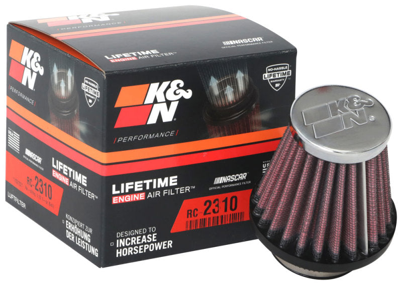 K&amp;N Universal Round Tapered Chrome Filter 1.563in Flange ID x 3in Base OD x 2in Top OD x 3in H - RC-2310