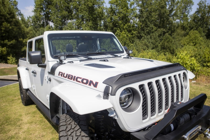 AVS 2018-2019 Jeep Wrangler (JL) Aeroskin Low Profile Hood Shield w/ Lights - Black - 753156