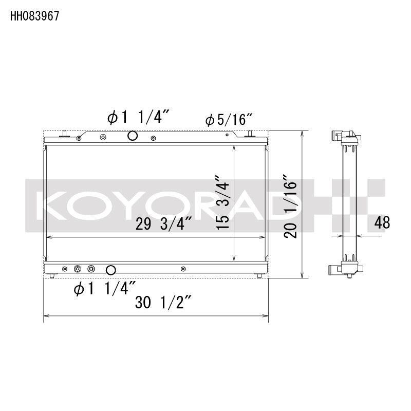 Koyo 23+ Honda Civic Type R (FL5) All Aluminum Radiator - HH083967 for 2023-2025 Honda Civic Type R - angle view