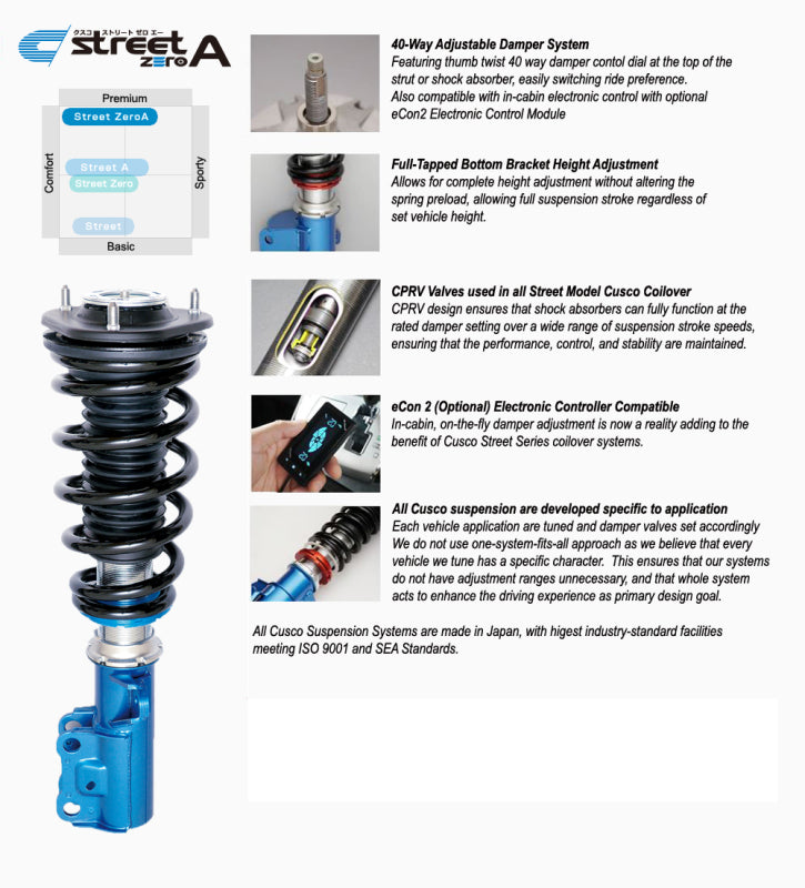 Cusco Street Zero A Aqua / Prius C / Yaris NCP91/131 NHP10 Front &amp; Rear 40 Step Adjustable Coilovers - 962 62N CB