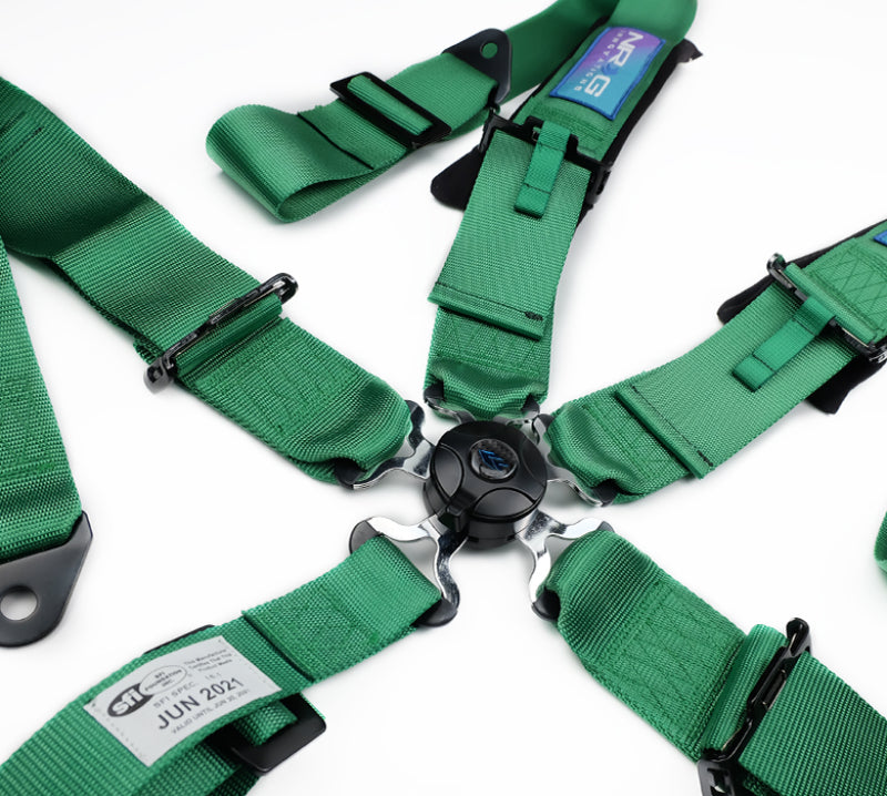 NRG 5PT 3in. Seat Belt Harness / Cam Lock - Green - SBH-B6PCGN - close-up view 2 3 4 5
