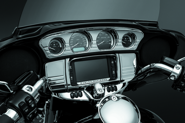 Kuryakyn Deluxe Tri-Line Stereo Trim Kit 14-Up Touring Models Chrome - 7240 - front view