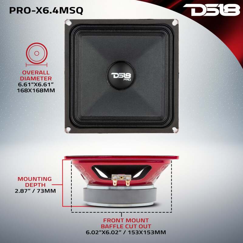 DS18 6.5in 250 Watts RMS 4 ohm Square Mid-Range Loudspeaker - PRO-X6.4MSQ - close-up view