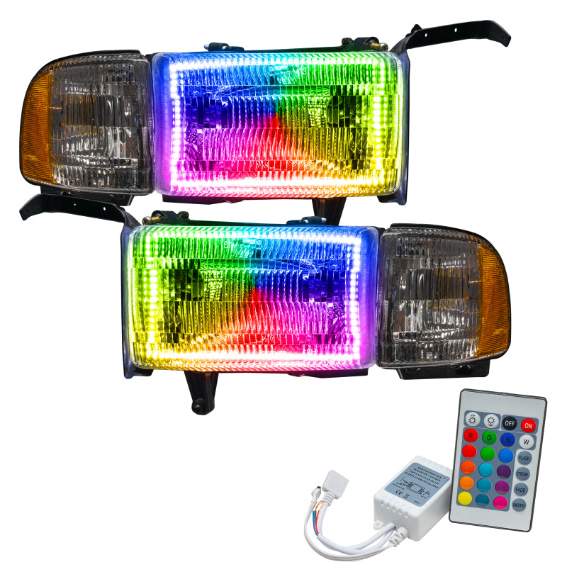 Oracle 94-02 Dodge Ram Pre-Assembled Halo Headlights - ColorSHIFT w/ Simple Controller SEE WARRANTY - 8167-504