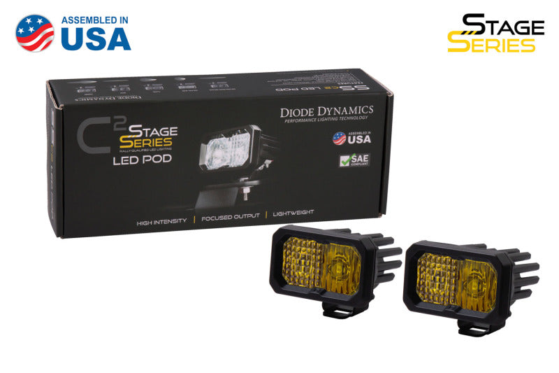 Diode Dynamics Stage Series 2 In LED Pod Sport - Yellow Flood Standard ABL (Pair) - DD6396P by Diode Dynamics - package conte