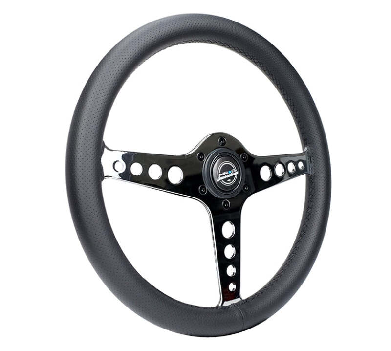 NRG Light Weight Gaming Steering Wheel - Driftz 350mm 3 Chrome Spokes Perforated Leather - ST-034CH-PR - close-up view 2