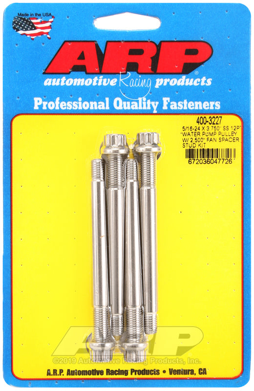 ARP 5/16-24 X 3.750 SS 12pt water pump pulley w/ 2.500in fan spacer stud kit - 400-3227