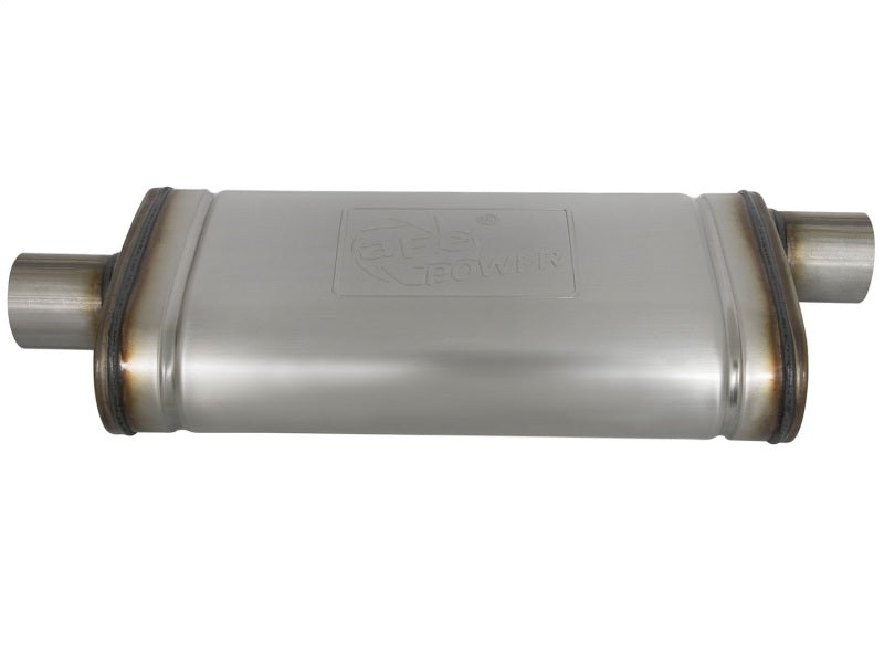 aFe MACHForce XP SS Muffler 2.5in Center Inlet / 2.5in Offset Outlet 18in L x 9in W x4in H Body - 49M00019